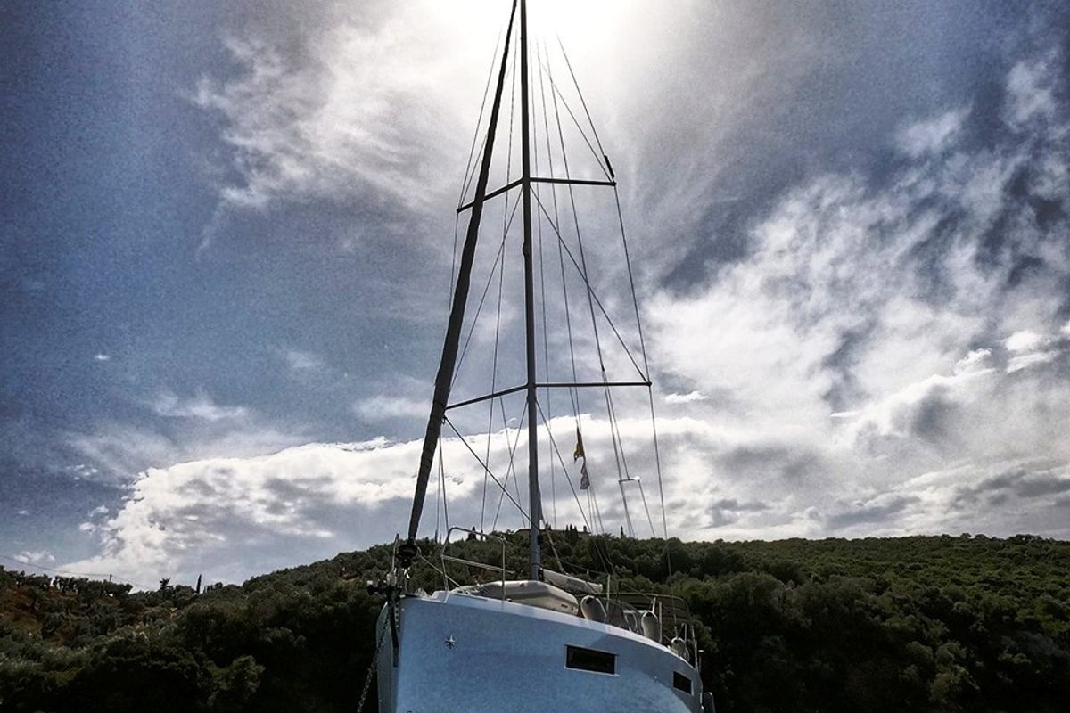Exterior view of Celene, a Jeanneau Sun Odyssey 440 sailboat at Volos Municipality, Greece