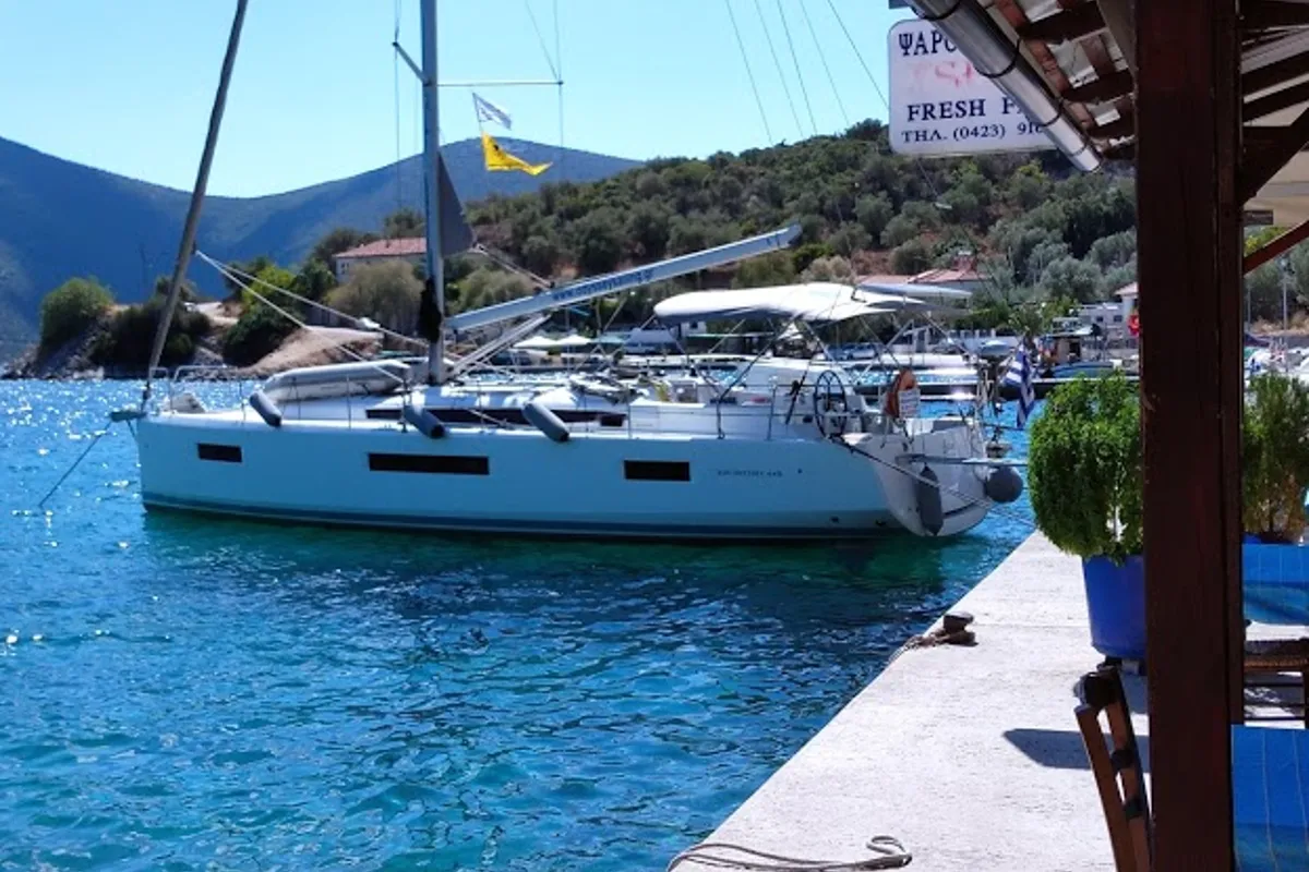 Exterior view of Celene, a Jeanneau Sun Odyssey 440 sailboat at Volos Municipality, Greece