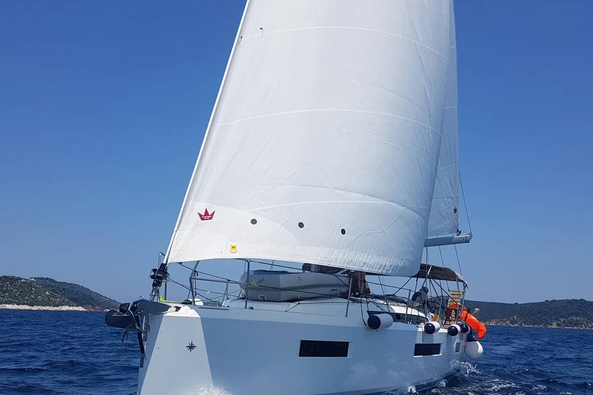 Exterior view of Celene, a Jeanneau Sun Odyssey 440 sailboat at Volos Municipality, Greece