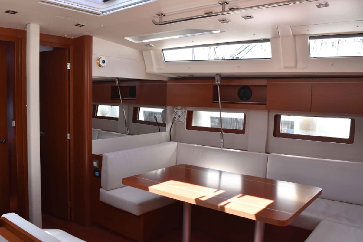 Salon of Euphoria, a Beneteau Oceanis 51.1 sailboat at Lavreotiki Municipal Unit, Greece