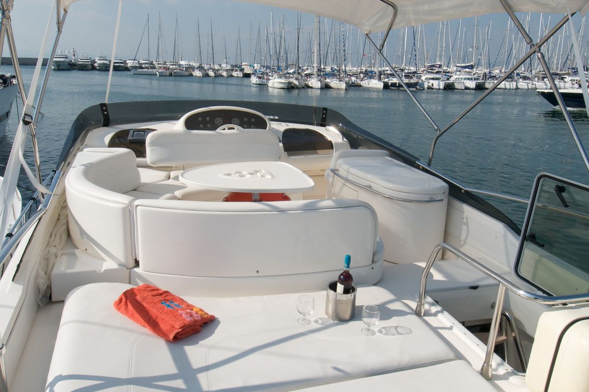 Salon of Premium +, a Azimut 58 motorboat at Athens, Greece