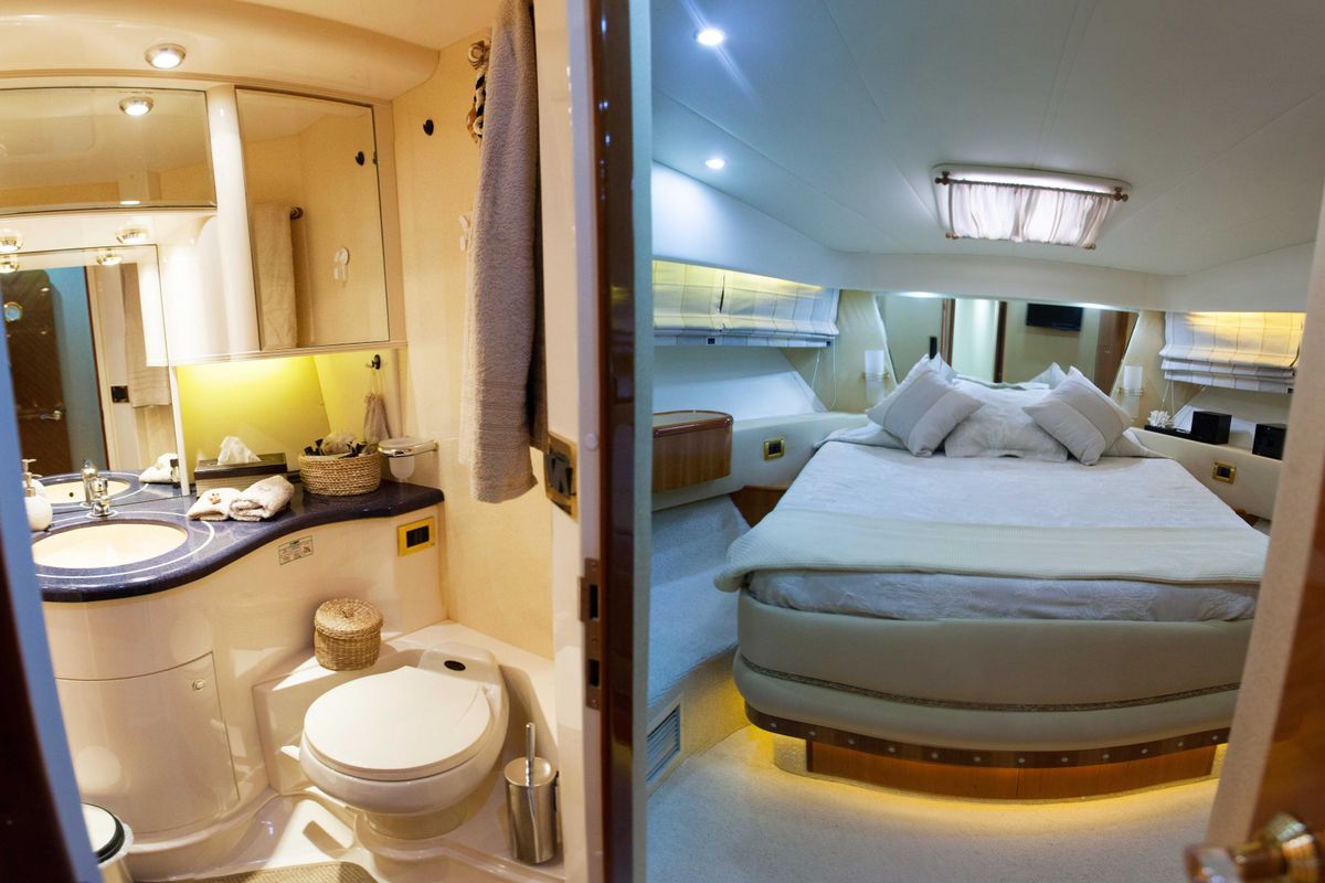 Cabin on Premium +, a Azimut 58 motorboat at Athens, Greece