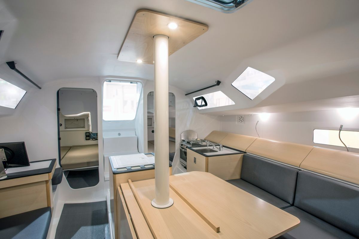Salon of SHOULD I GO, a Pogo Structures Pogo 36 sailboat at La Rochelle, France