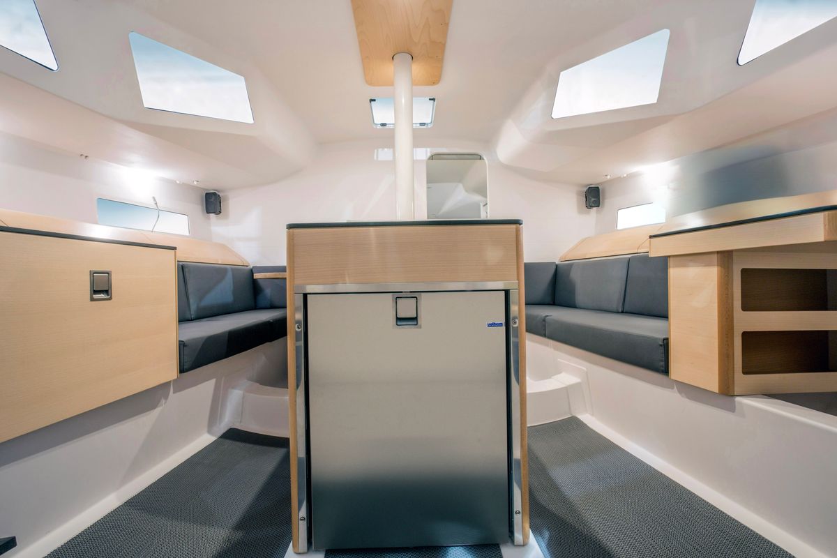Salon of SHOULD I GO, a Pogo Structures Pogo 36 sailboat at La Rochelle, France