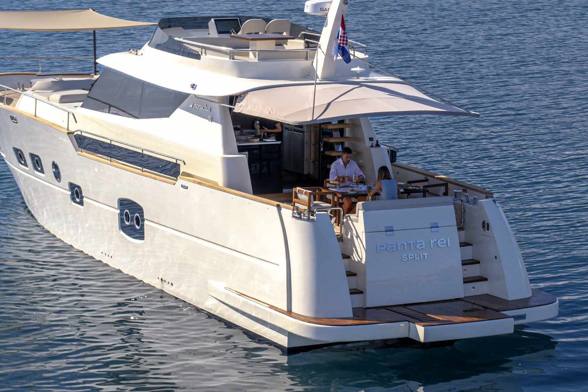 Exterior view of Panta Rei, a Monachus M70 yacht at Split, Croatia