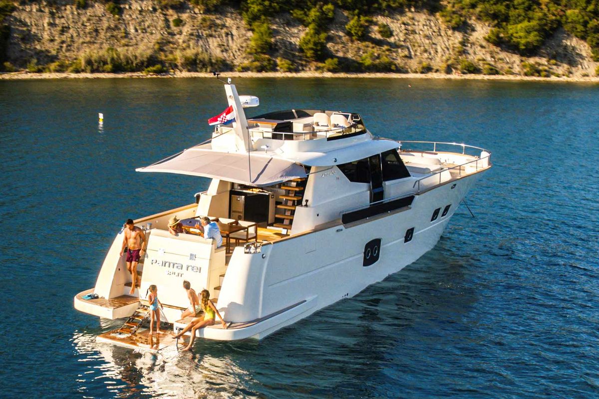 Exterior view of Panta Rei, a Monachus M70 yacht at Split, Croatia