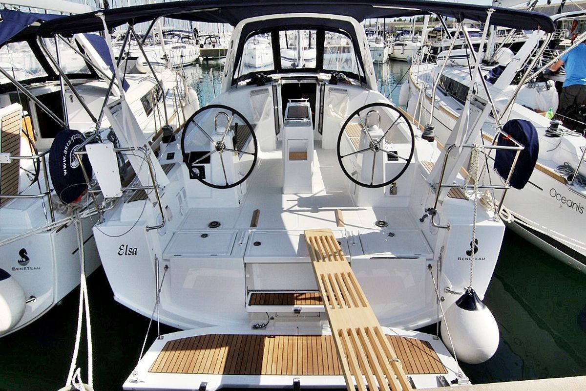 Cockpit of Elsa, a Beneteau Oceanis 38.1 sailboat at Općina Sukošan, Croatia