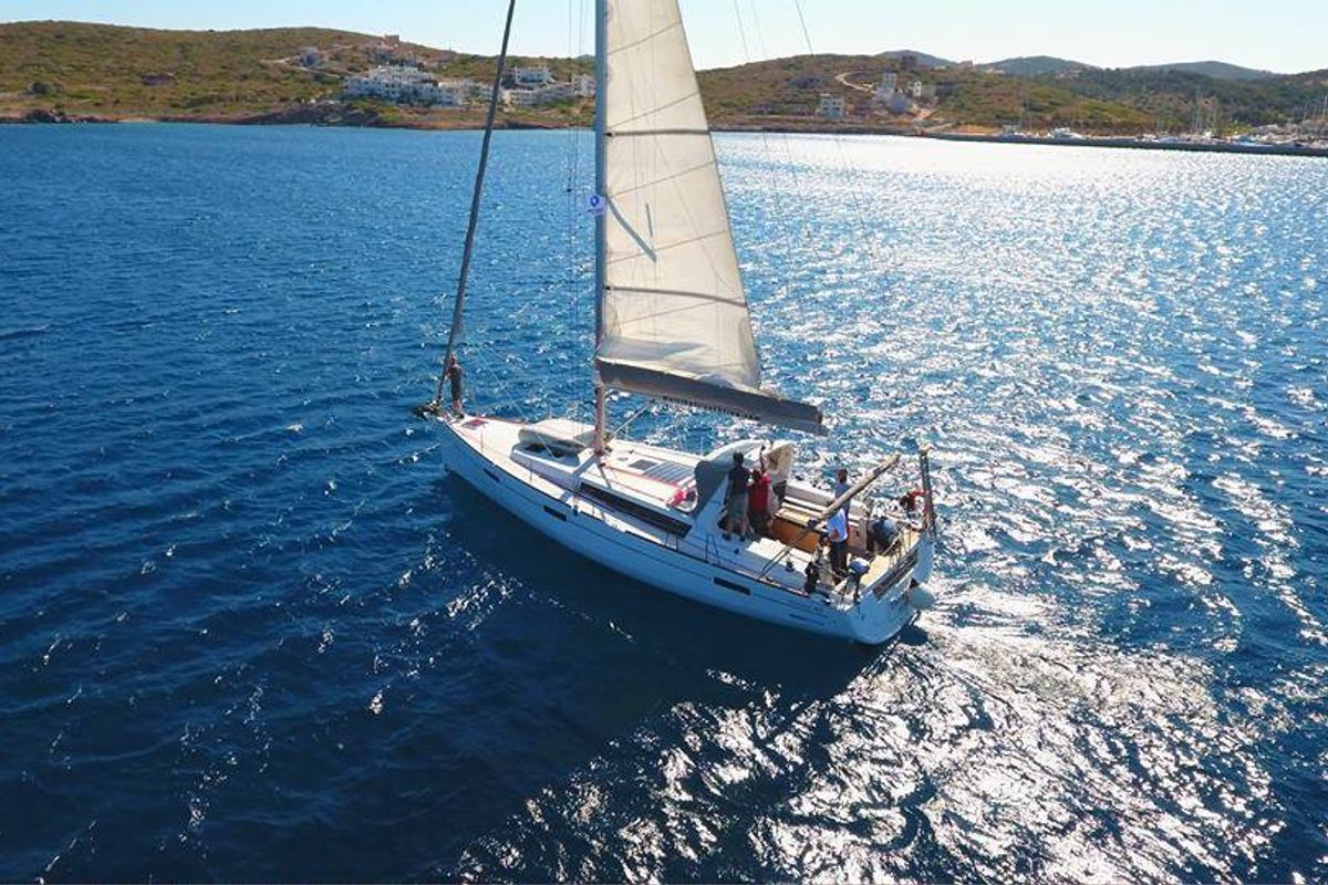 Exterior view of Theagenis, a Beneteau Oceanis 45 sailboat at Thassos, Greece