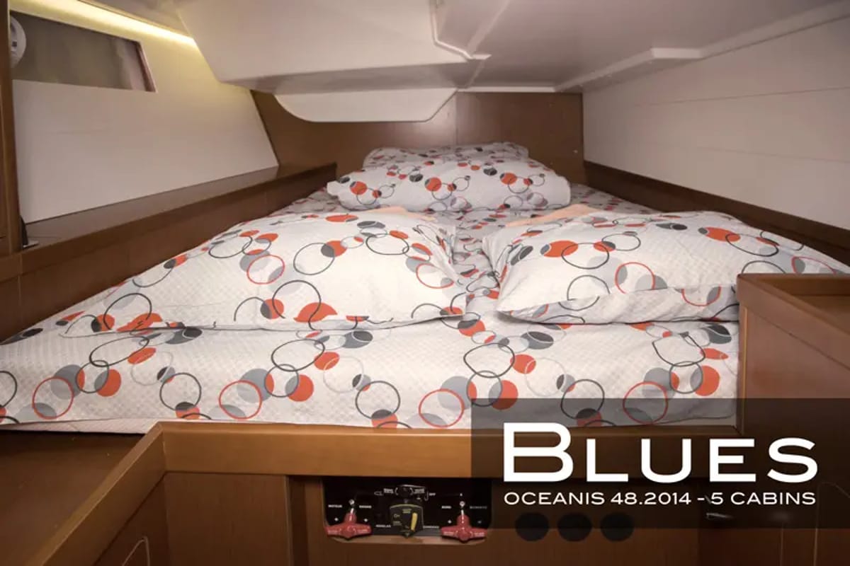 Salon of Blues, a Beneteau Oceanis 48 sailboat at Tivat, Montenegro