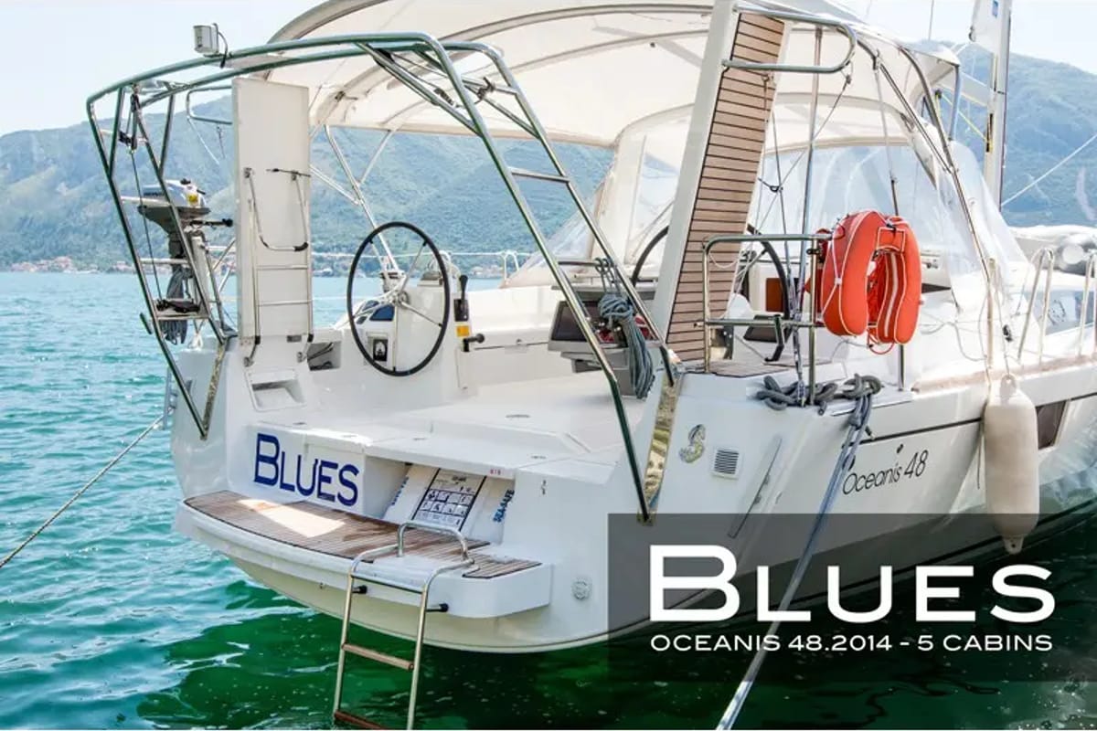Exterior view of Blues, a Beneteau Oceanis 48 sailboat at Tivat, Montenegro