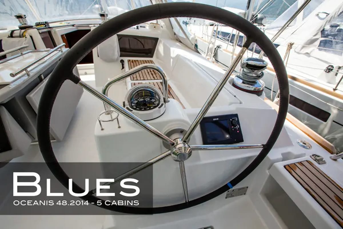 Cockpit of Blues, a Beneteau Oceanis 48 sailboat at Tivat, Montenegro