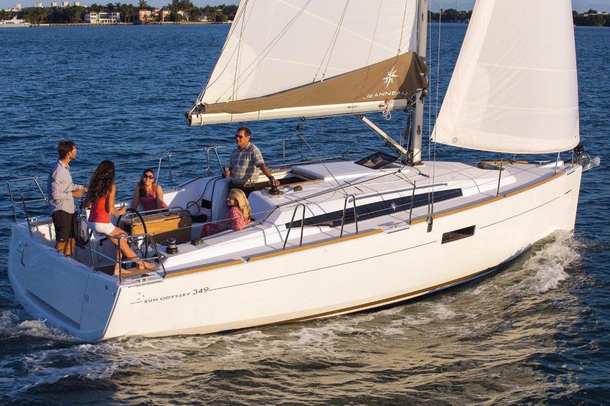 Exterior view of Mara, a Jeanneau Sun Odyssey 349 sailboat at Road Town, British Virgin Islands