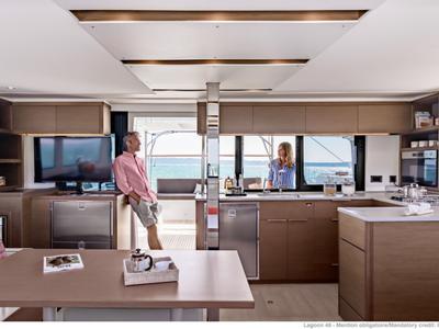 Galley of ELIBLU, a Lagoon 46 catamaran at Capo d'Orlando, Italy