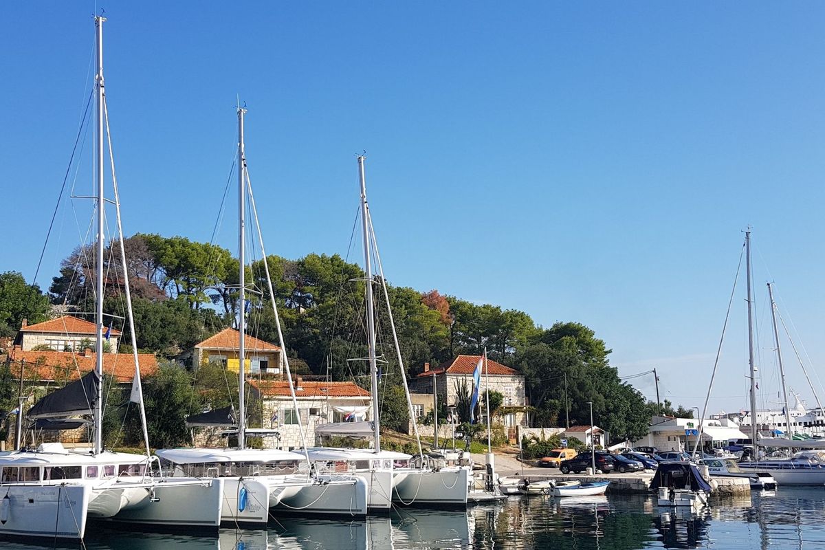 Exterior view of Siberia, a Jeanneau Sun Odyssey 349 sailboat at Rogač, Croatia