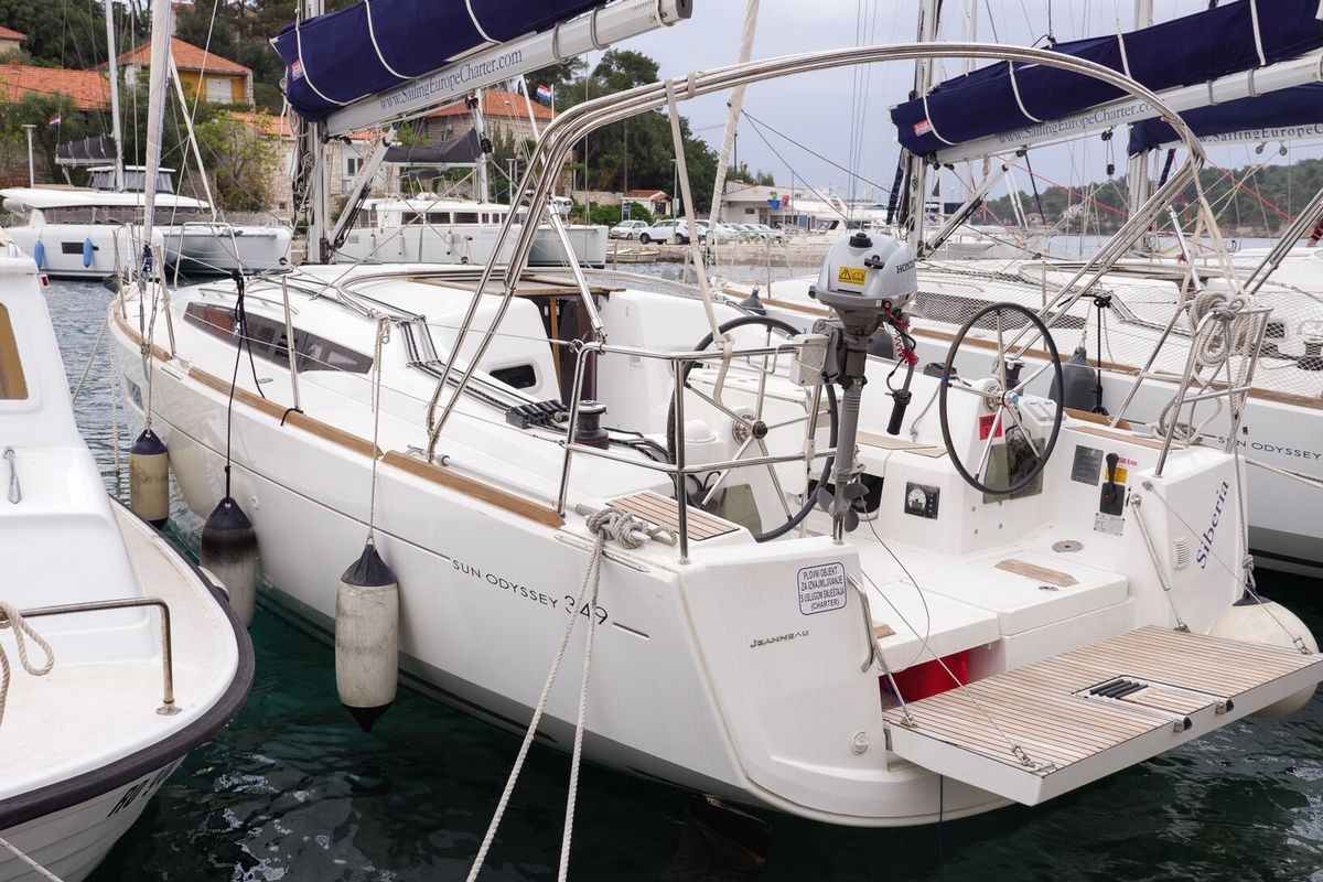 Exterior view of Siberia, a Jeanneau Sun Odyssey 349 sailboat at Rogač, Croatia