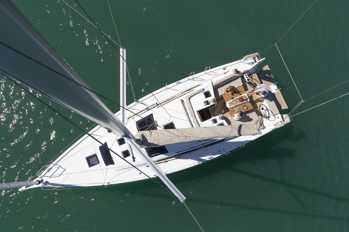 Exterior view of Alice in Wonderland, a Dufour 430 sailboat at Palermo, Italy