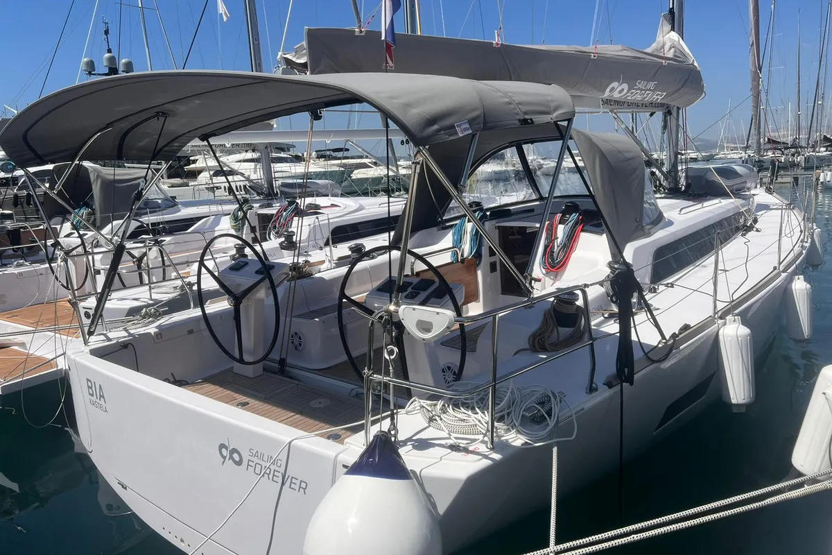 Cockpit of Aura, a AD Boats Salona 46 sailboat at Grad Kaštela, Croatia