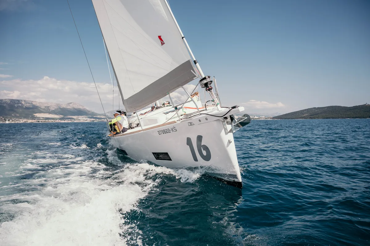 Exterior view of Aura, a AD Boats Salona 46 sailboat at Grad Kaštela, Croatia