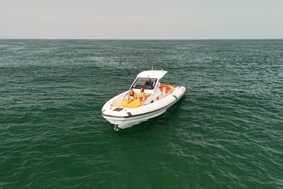 Exterior view of Armare, a Pirelli 42 motorboat at Torre Annunziata, Italy
