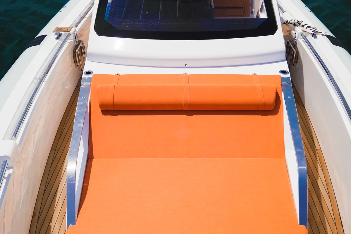 Deck of Armare, a Pirelli 42 motorboat at Torre Annunziata, Italy