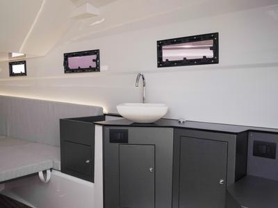 Salon of Armare, a Pirelli 42 motorboat at Torre Annunziata, Italy