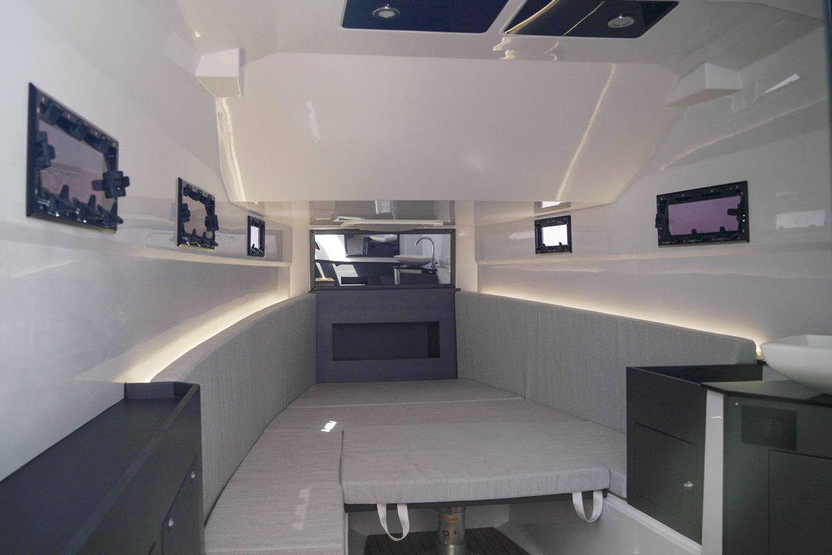 Salon of Armare, a Pirelli 42 motorboat at Torre Annunziata, Italy