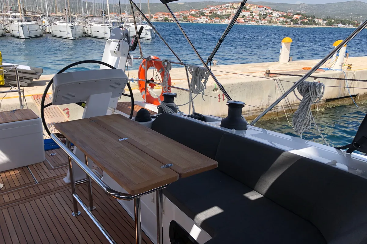 Deck of Lady Aga, a Hanse Yachts Hanse 508 sailboat at Općina Rogoznica, Croatia