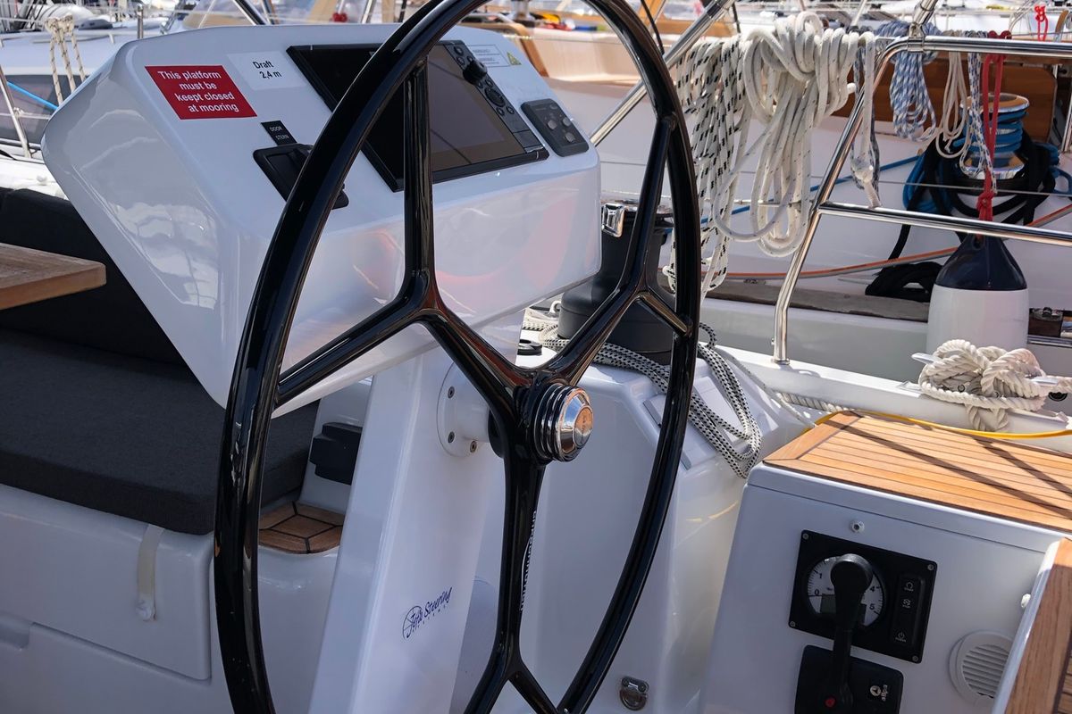 Cockpit of Lady Aga, a Hanse Yachts Hanse 508 sailboat at Općina Rogoznica, Croatia