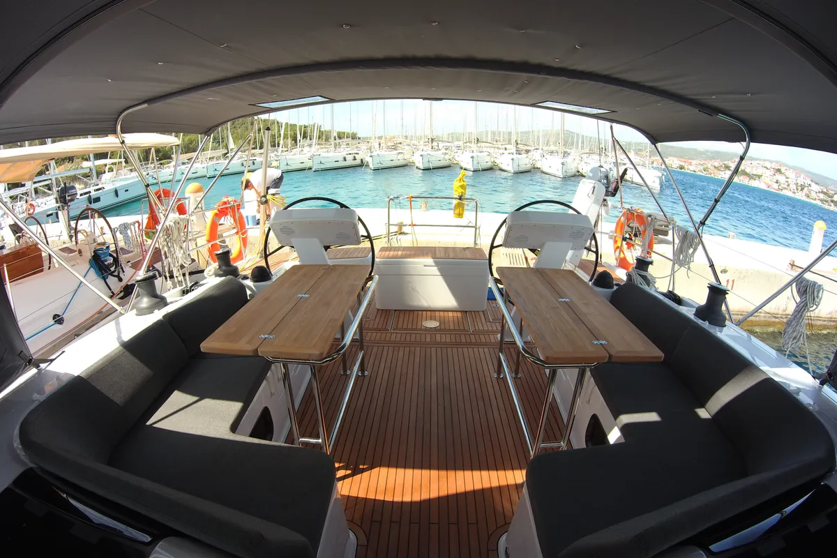 Deck of Lady Aga, a Hanse Yachts Hanse 508 sailboat at Općina Rogoznica, Croatia