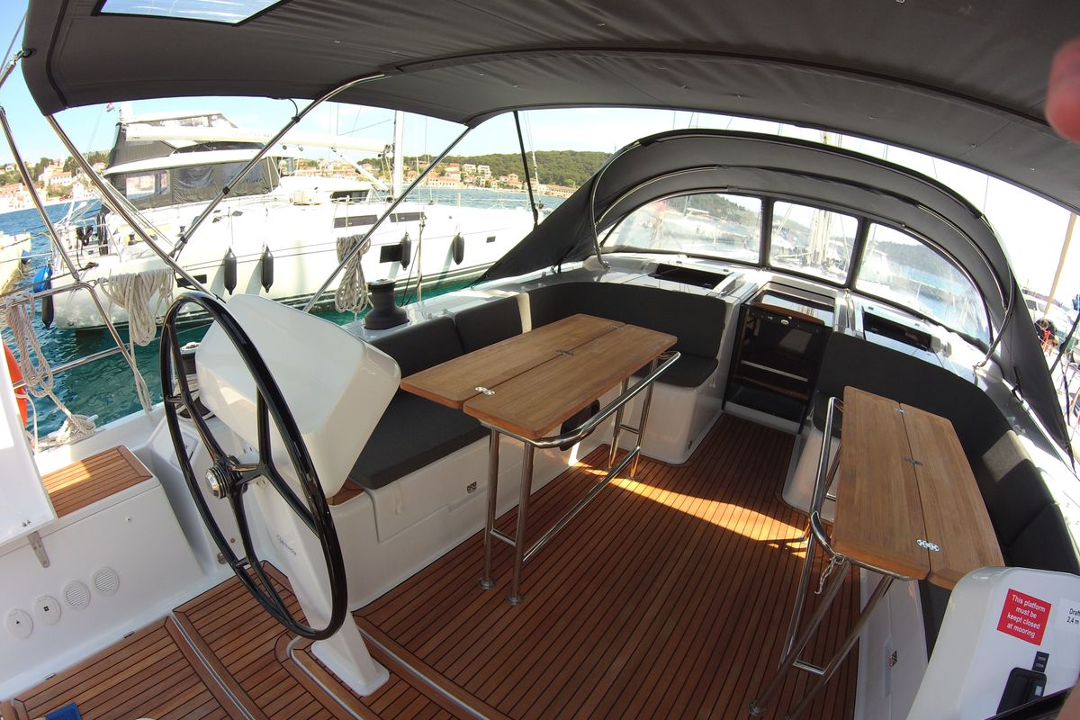Deck of Lady Aga, a Hanse Yachts Hanse 508 sailboat at Općina Rogoznica, Croatia