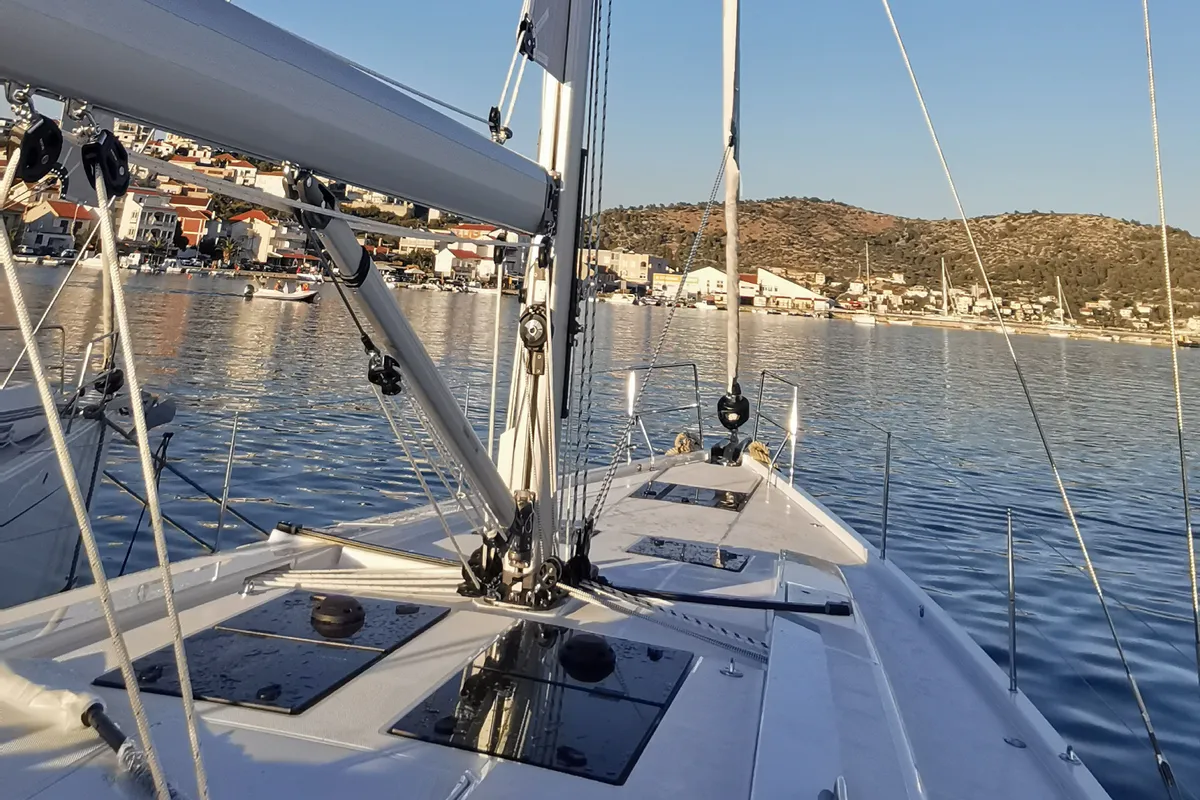 Exterior view of Lady Aga, a Hanse Yachts Hanse 508 sailboat at Općina Rogoznica, Croatia