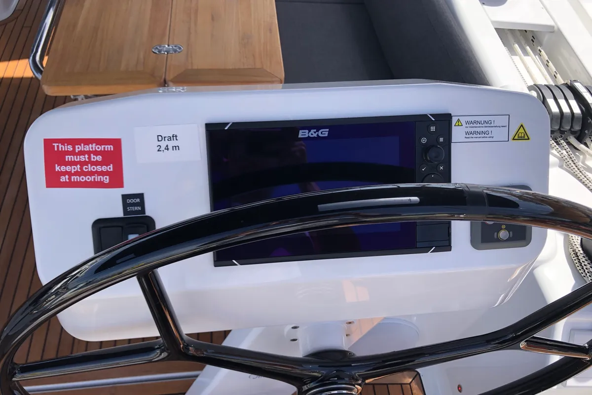 Cockpit of Lady Aga, a Hanse Yachts Hanse 508 sailboat at Općina Rogoznica, Croatia