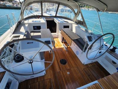 Cockpit of Wahlheimat, a Bavaria C45 Style sailboat at Primošten, Croatia