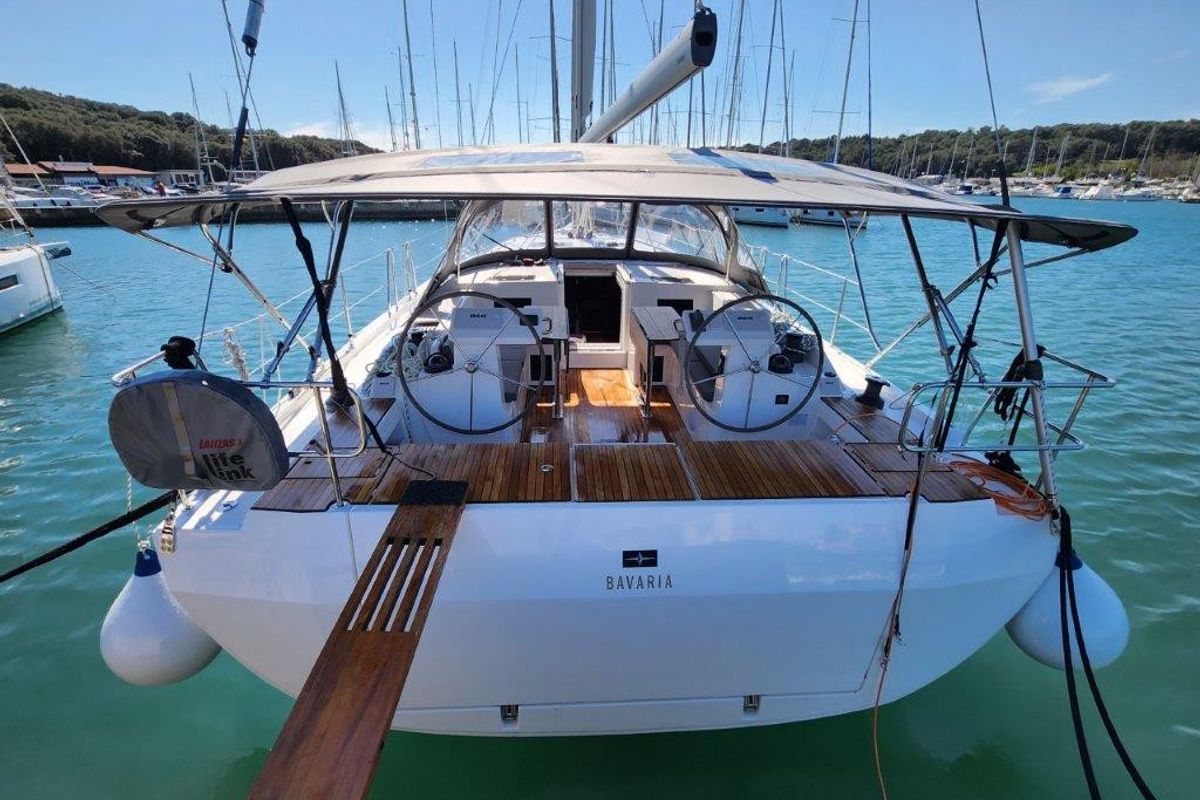 Exterior view of Wahlheimat, a Bavaria C45 Style sailboat at Primošten, Croatia