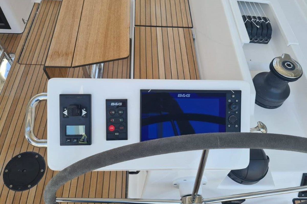 Cockpit of Wahlheimat, a Bavaria C45 Style sailboat at Primošten, Croatia