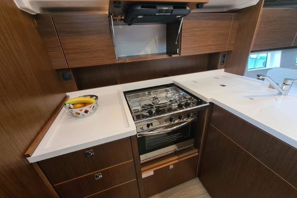 Galley of Wahlheimat, a Bavaria C45 Style sailboat at Primošten, Croatia