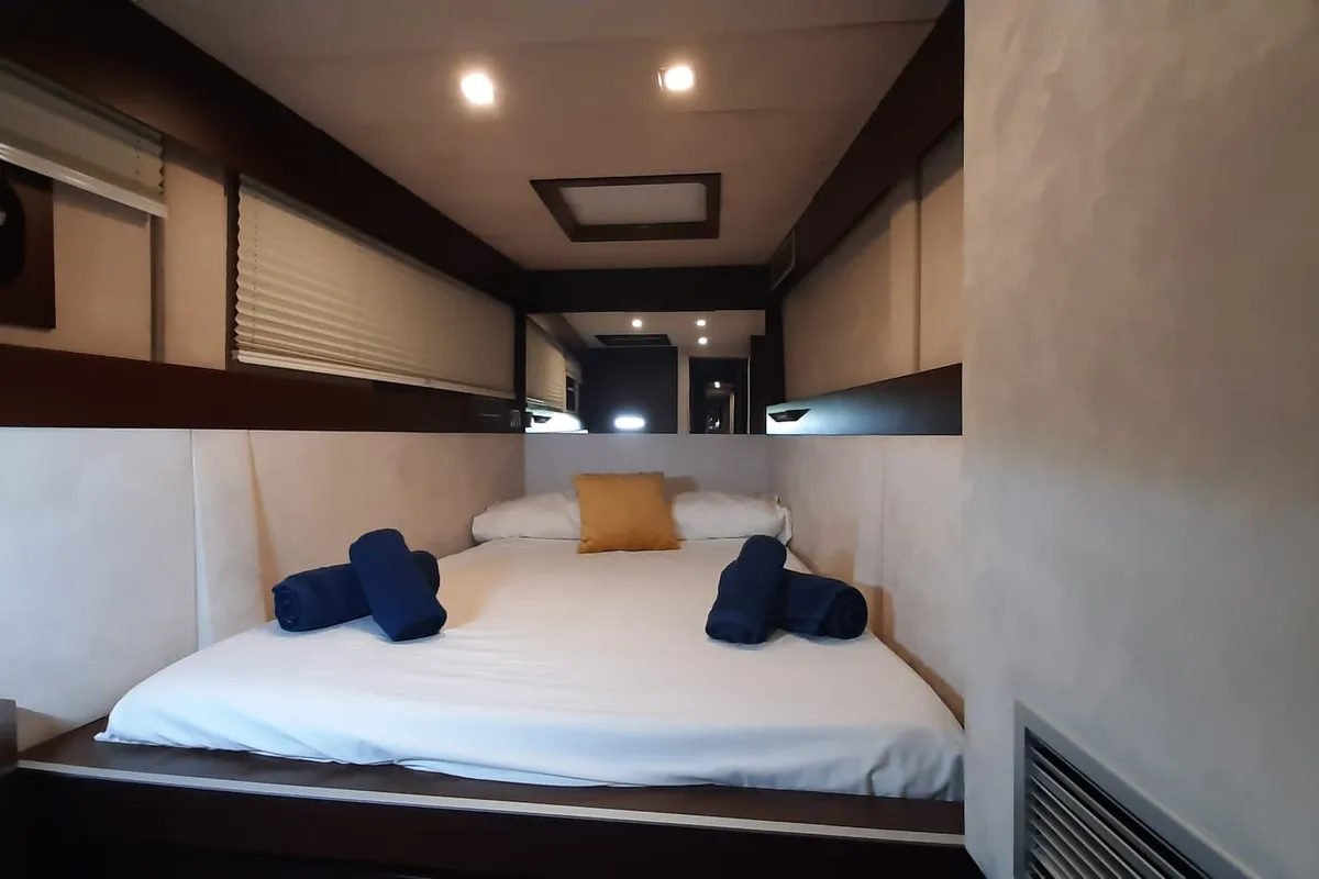 Cabin on Tekila, a Sunreef Yachts Sunreef 62 catamaran at Ibiza, Spain