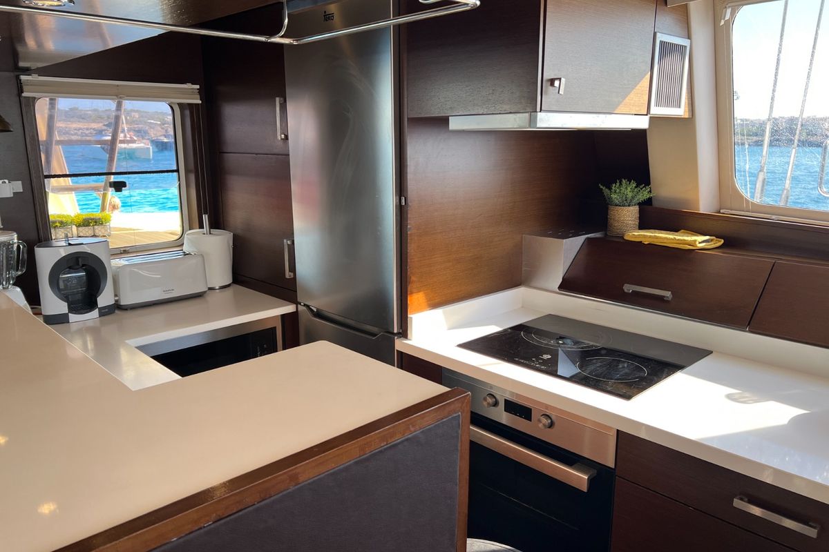 Galley of Tekila, a Sunreef Yachts Sunreef 62 catamaran at Ibiza, Spain