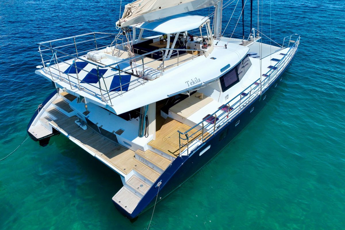 Exterior view of Tekila, a Sunreef Yachts Sunreef 62 catamaran at Ibiza, Spain
