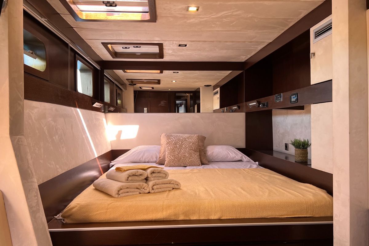 Cabin on Tekila, a Sunreef Yachts Sunreef 62 catamaran at Ibiza, Spain