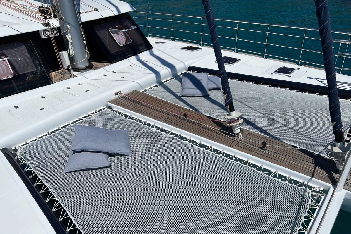 Deck of Tekila, a Sunreef Yachts Sunreef 62 catamaran at Ibiza, Spain