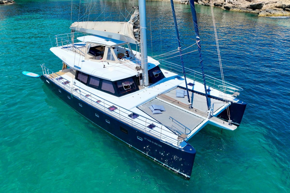 Exterior view of Tekila, a Sunreef Yachts Sunreef 62 catamaran at Ibiza, Spain