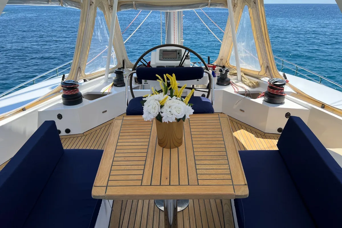 Cockpit of Tekila, a Sunreef Yachts Sunreef 62 catamaran at Ibiza, Spain