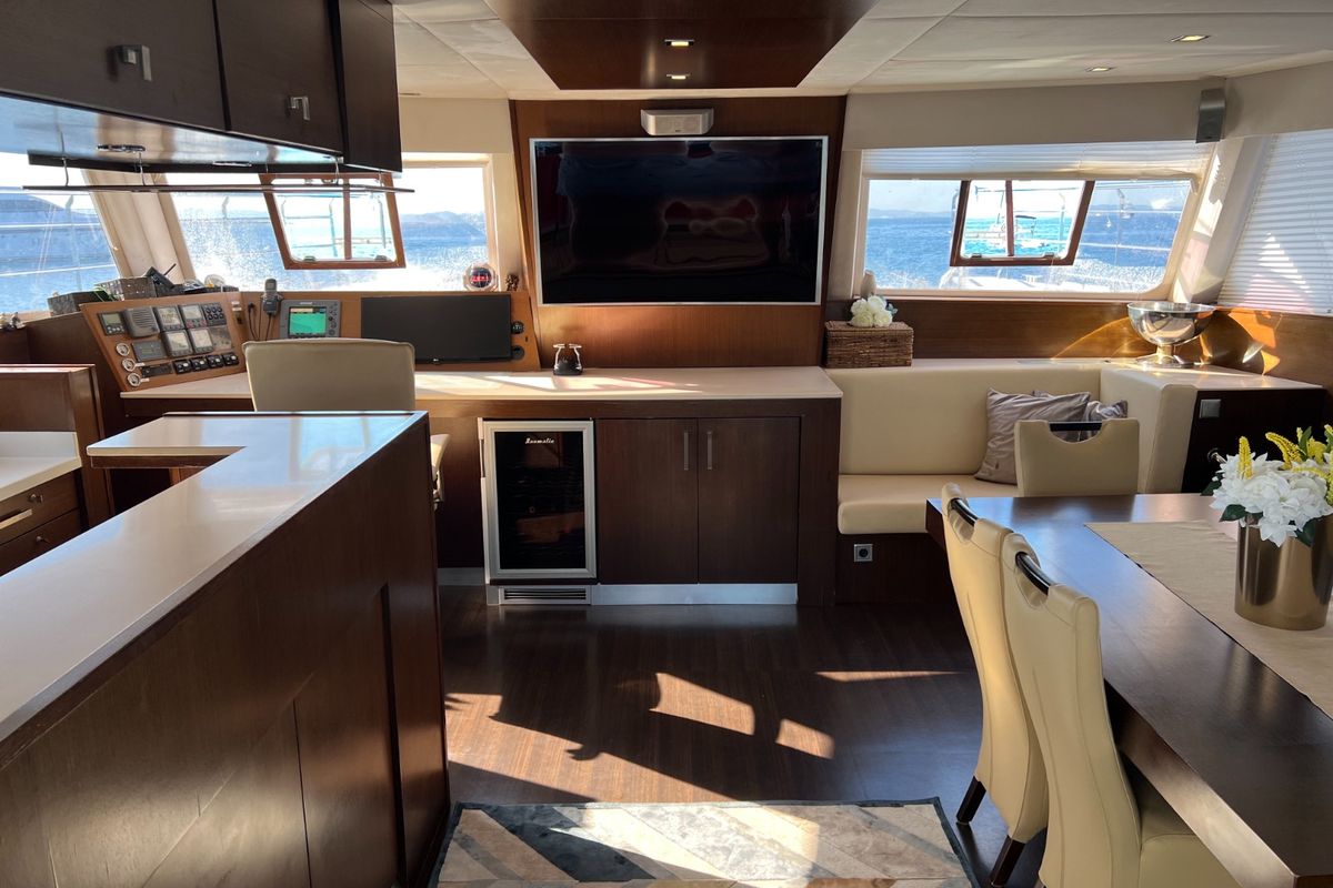 Salon of Tekila, a Sunreef Yachts Sunreef 62 catamaran at Ibiza, Spain