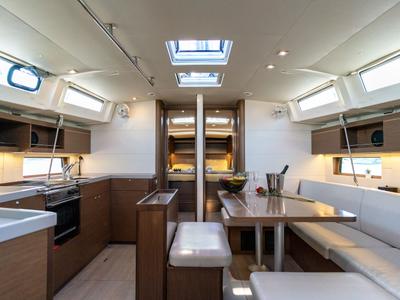 Salon of "Blue Odyssey, Beneteau Oceanis 46.1, 2020", a Beneteau Oceanis 46.1 sailboat at Municipal Unit of Nea Peramos, Gre…