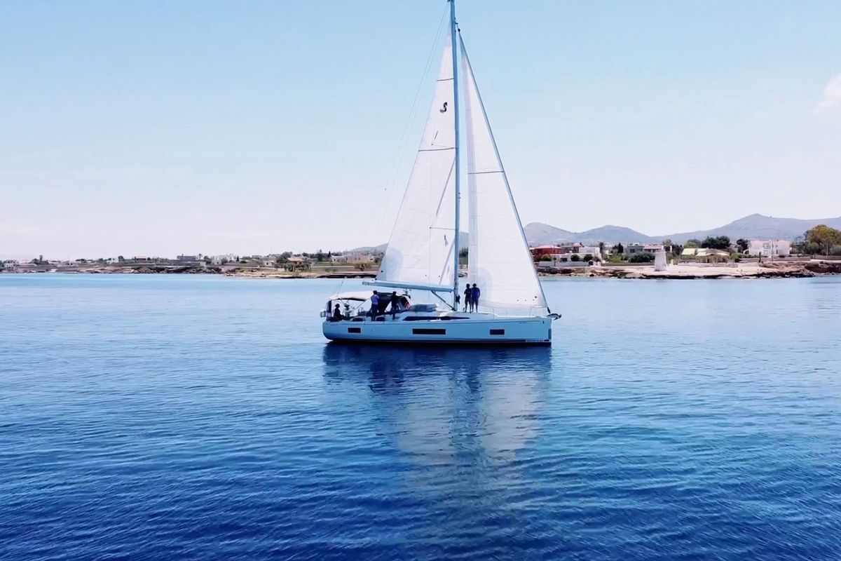 Exterior view of "Blue Odyssey, Beneteau Oceanis 46.1, 2020", a Beneteau Oceanis 46.1 sailboat at Municipal Unit of Nea Pera…