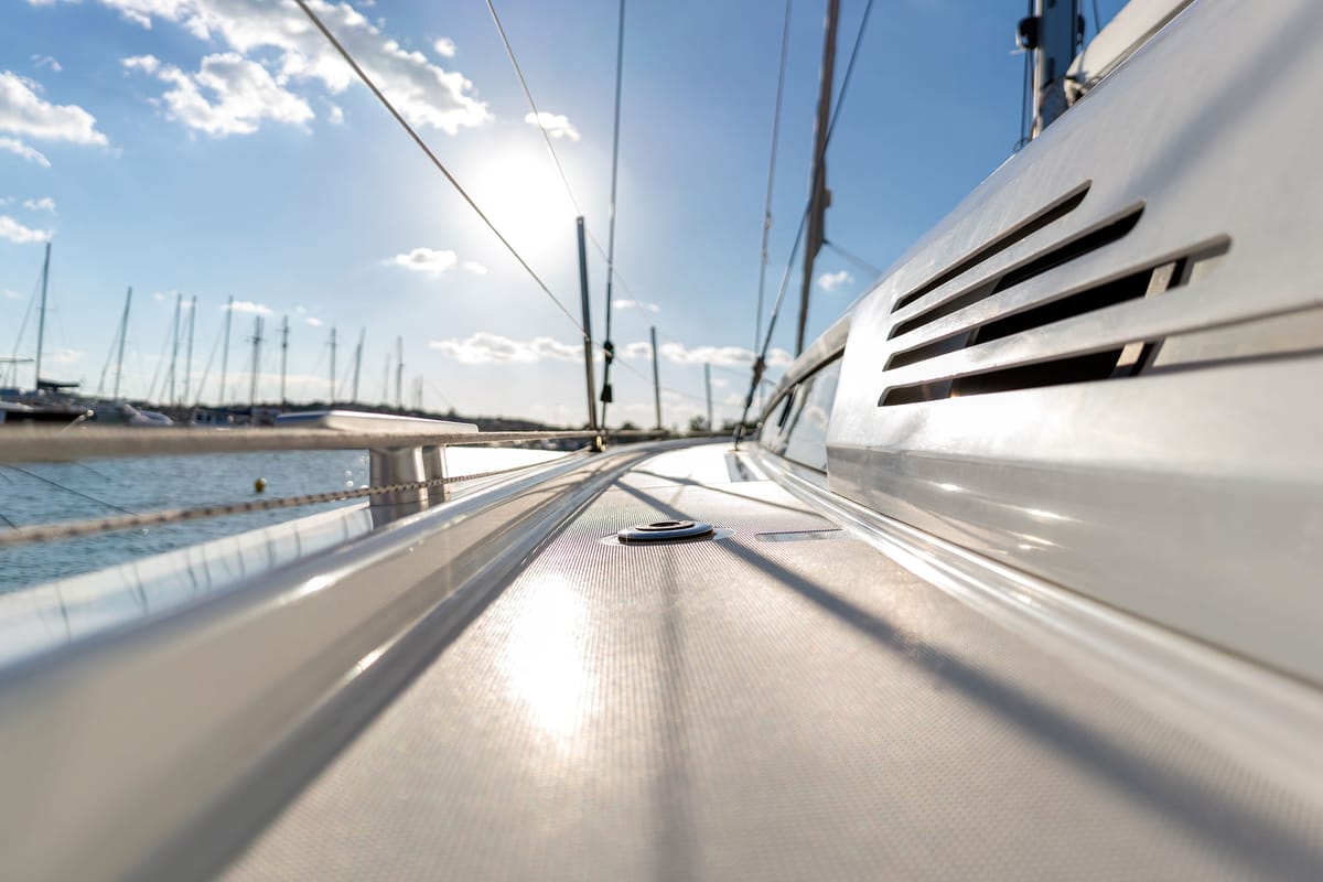 Deck of "Blue Odyssey, Beneteau Oceanis 46.1, 2020", a Beneteau Oceanis 46.1 sailboat at Municipal Unit of Nea Peramos, Gree…