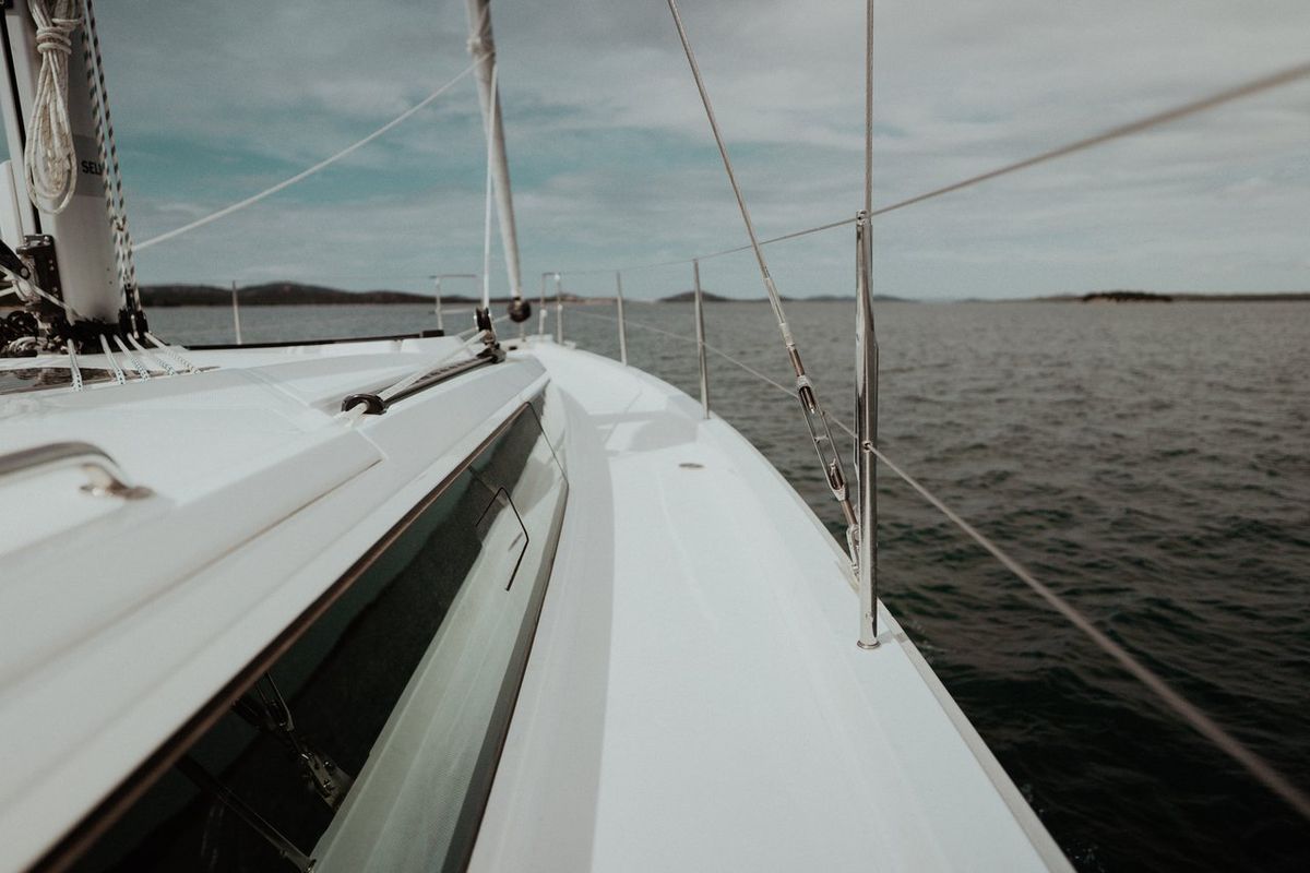 Deck of Art N, a Bavaria C46 sailboat at Pirovac, Croatia