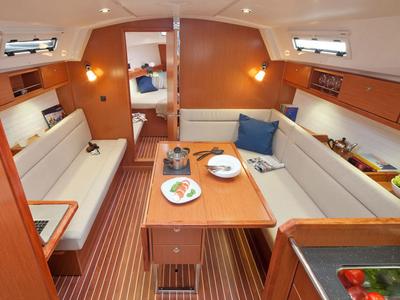 Salon of Zenith, a Bavaria Cruiser 36 sailboat at Fethiye, Turkey