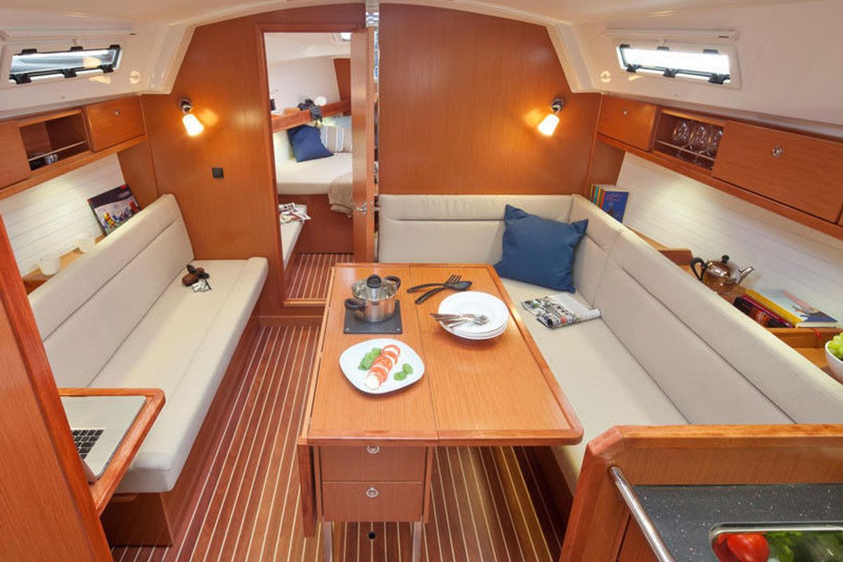Salon of Zenith, a Bavaria Cruiser 36 sailboat at Fethiye, Turkey